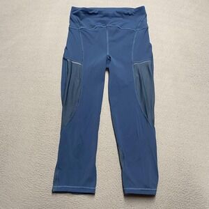 Lululemon Pants Womens 4 Blue Crop Leggings‎ Mesh Panels Running Capri Back Zip